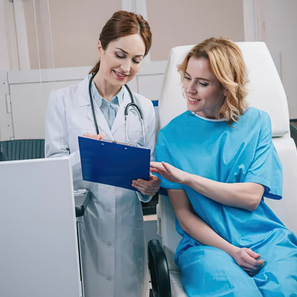 health care clinic with patient and doctor